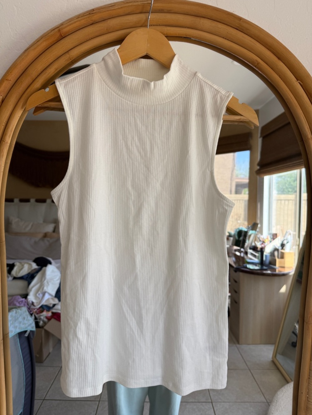 a.n.a White Ribbed Mock Neck Sleeveless Tank